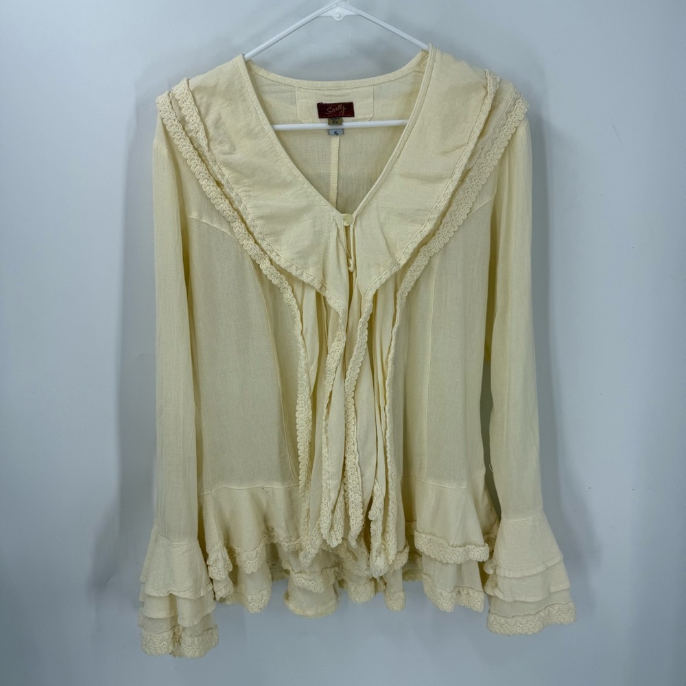 Scully’s Honey Creek Western 100% Peruvian Cotton Cream Ruffled shirt M